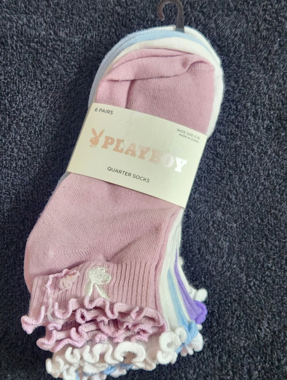 PLAYBOY 6-pack Ruffle Top Quarter Socks